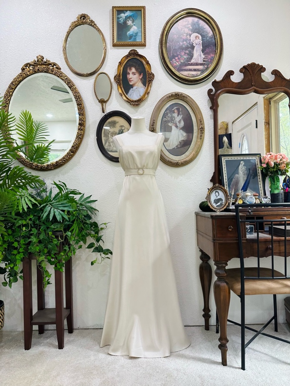 Jessica Howard Ivory A-Line Satin Wedding Dress with Belt